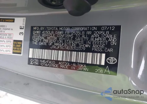 2013 Scion Tc из США, поврежденный, VIN JTKJF5C74D3052379